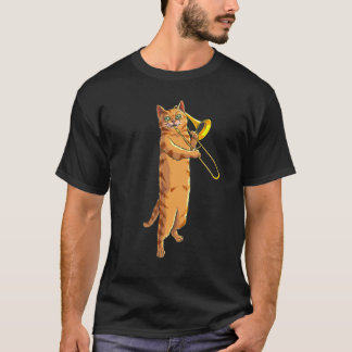 Funny Cat Playing Trombone Gift Cool Kitten Musici T-Shirt