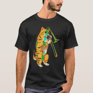 Funny Cat Playing Trombone Gift Cool Kitten Musici T-Shirt