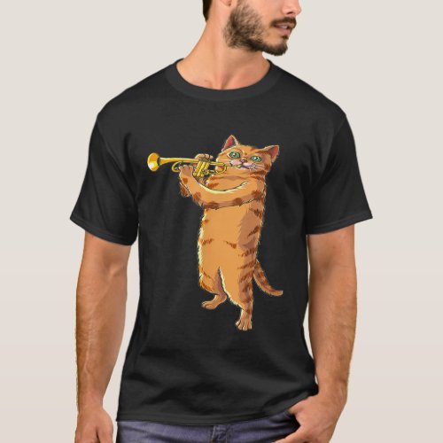 Funny Cat Playing Trumpet Cute Kitten Musician Fan T_Shirt