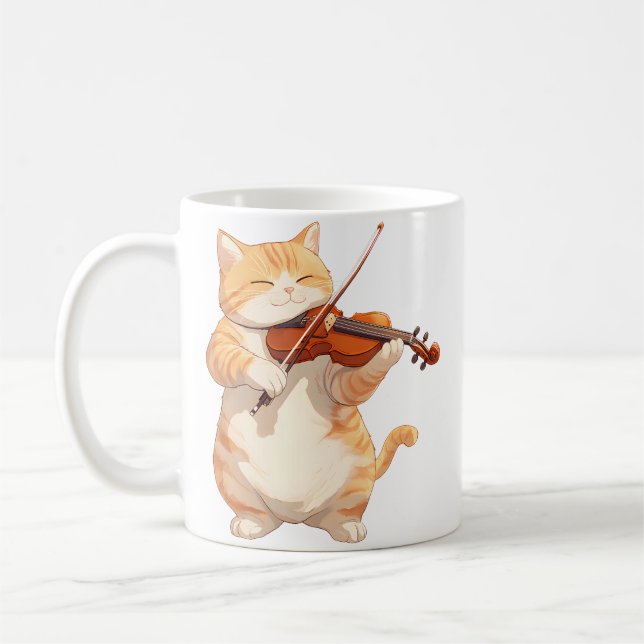 Funny Cat Playing Violin For Cat And Violins Lover Coffee Mug (Left)