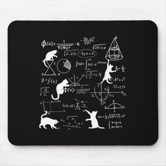 Funny Cat Playing With Math Formulas Kitten Cat An Mouse Pad (Front)