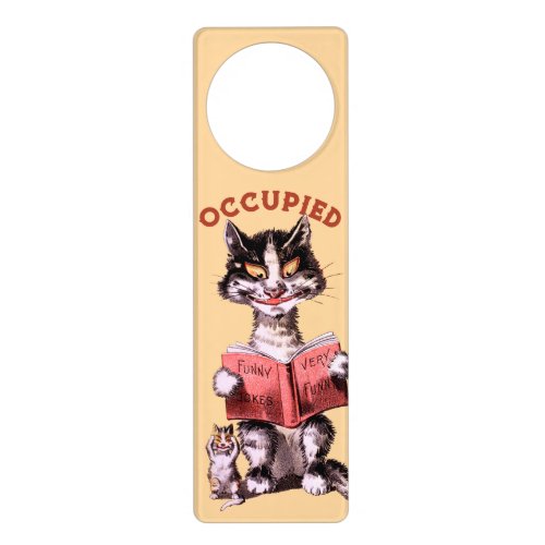 Funny Cat Pooping While Reading Occupied Door Hanger