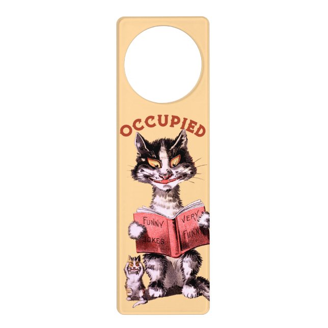 Funny Cat Pooping While Reading Occupied Door Hanger (Front)