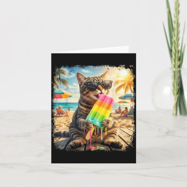 Funny Cat Popsicle Summer Animal Sunglasses Meme Card (Front)
