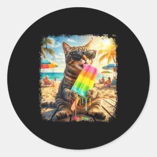 Funny cat popsicle summer animal sunglasses meme classic round sticker
