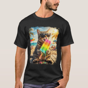 Funny Cat Popsicle Summer Animal Sunglasses Meme T-Shirt