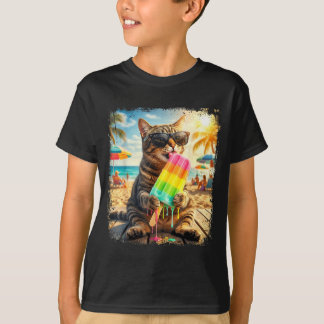 Funny cat popsicle summer animal sunglasses meme T-Shirt