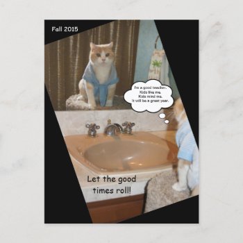 Funny Cat Postcard To Send Teacher Friends by myrtieshuman at Zazzle