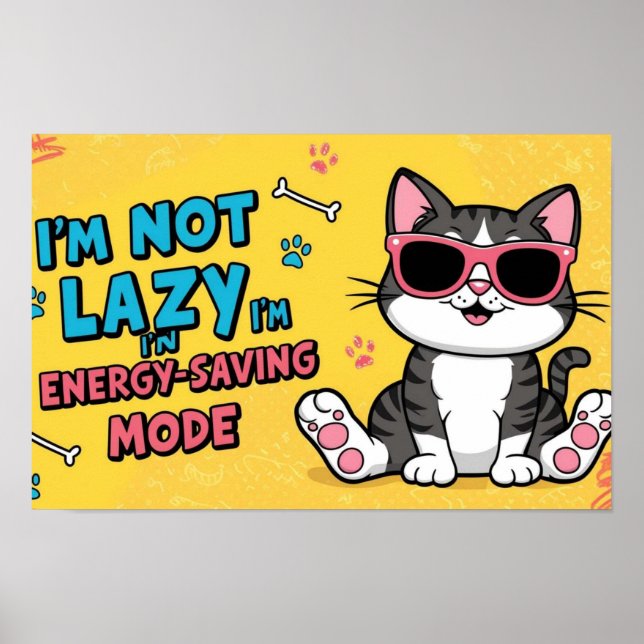 Funny Cat Poster Cartoon cat wearing sunglasses (Front)