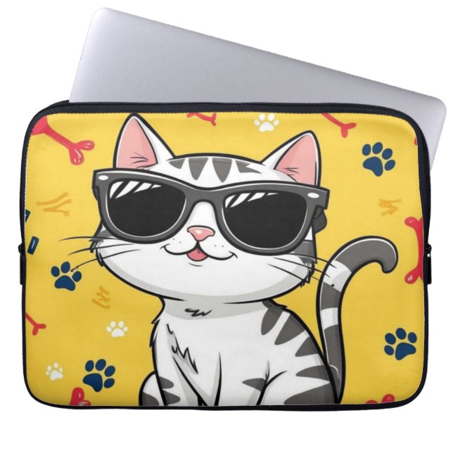 Funny Cat Poster, Cartoon cat wearing sunglasses  Laptop Sleeve (Front)
