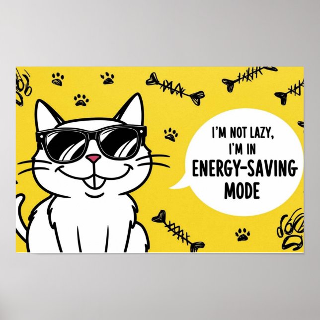 Funny Cat Poster, Cartoon cat wearing sunglasses  Poster (Front)