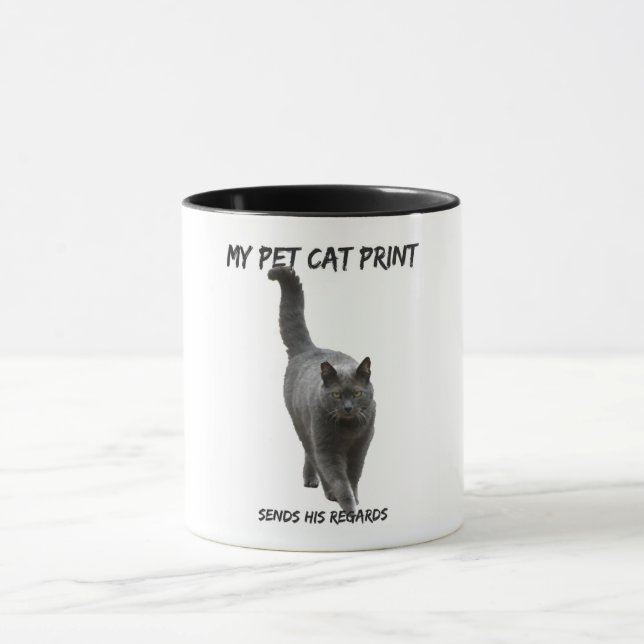 Funny cat print white my cat sends his regards mug (Center)