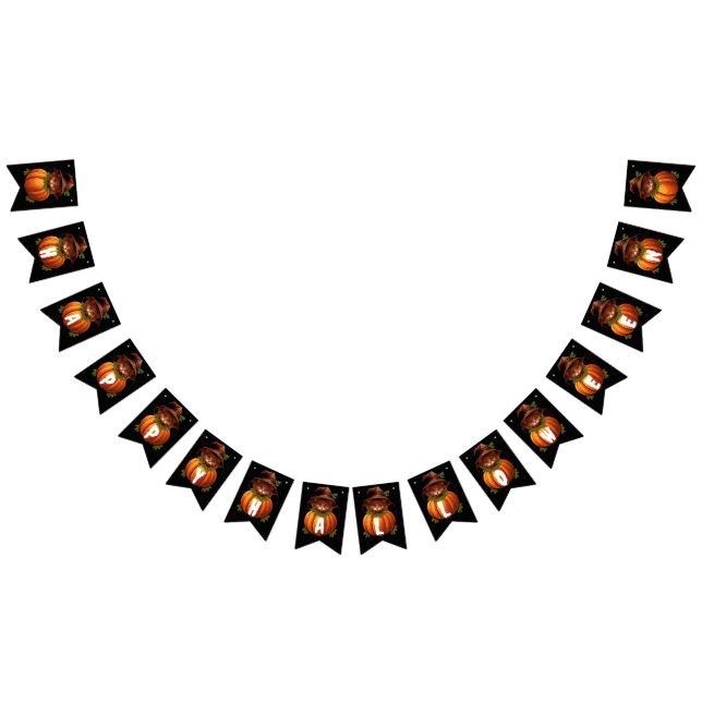FUNNY CAT PUMPKIN HAPPY HALLOWEEN  BUNTING FLAGS (All)