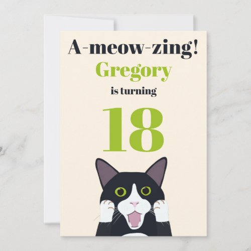 Funny cat pun 18th birthday party invitation