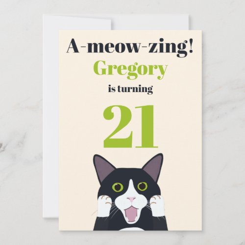 Funny cat pun 21st birthday party invitation