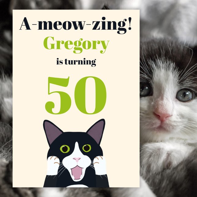 Funny cat pun 50th birthday party invitation (Creator Uploaded)