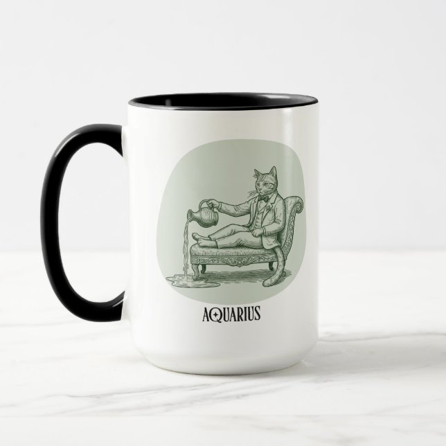 Funny Cat Pun Aquarius Birthday Gift Mug (Left)