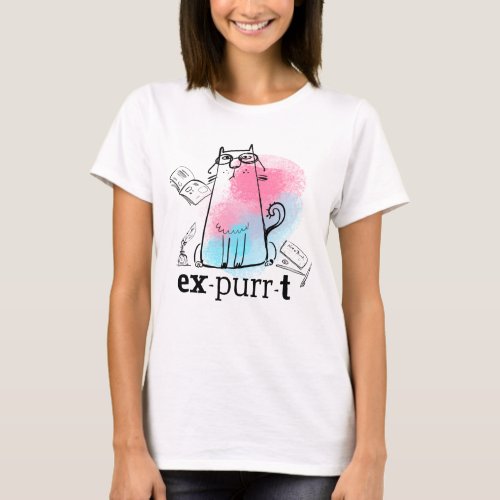 Funny Cat Pun Expurrt Cute Feline Drawing T_Shirt