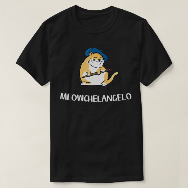Funny Cat Pun  Italian Artist Painting Meowchelang T-Shirt (Design Front)