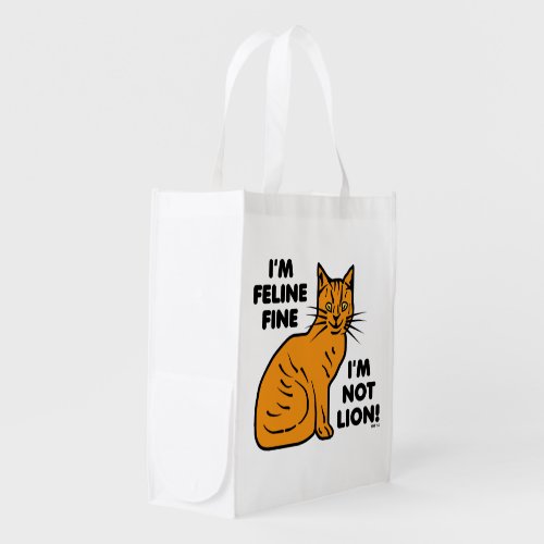 Funny Cat Pun Orange Feline Fine Kitty Reusable Grocery Bag