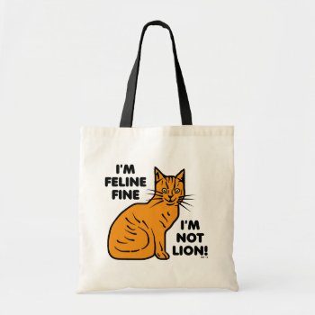Funny Cat Pun Orange Feline Fine Kitty Tote Bag by FunnyTShirtsAndMore at Zazzle