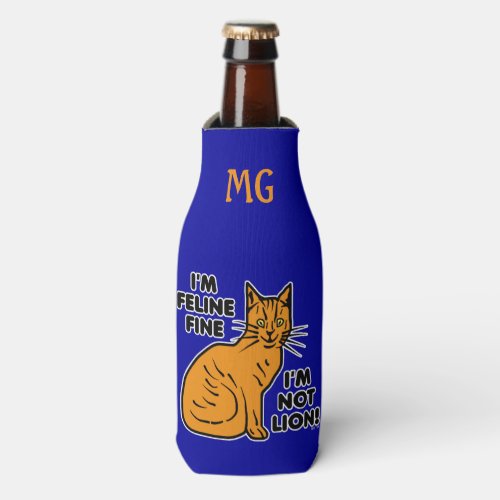 Funny Cat Pun Orange Kitty Feline Fine Monogram Bottle Cooler