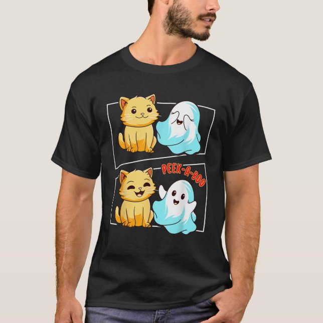 Funny Cat Pun Peek A Boo Men Kids Women Halloween  T-Shirt (Front)