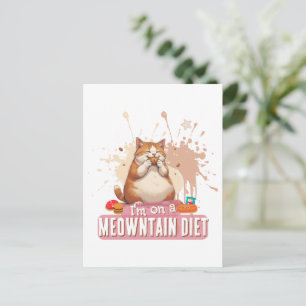 Funny Cat Pun Quote Cute Chubby Cat Food Humor Postcard