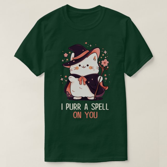 Funny Cat Pun Witch Spell Graphic Men Kids Women H T-Shirt (Design Front)
