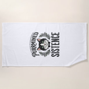 Funny Cat Purrmined Sistence Vintage Graphic_1 Beach Towel