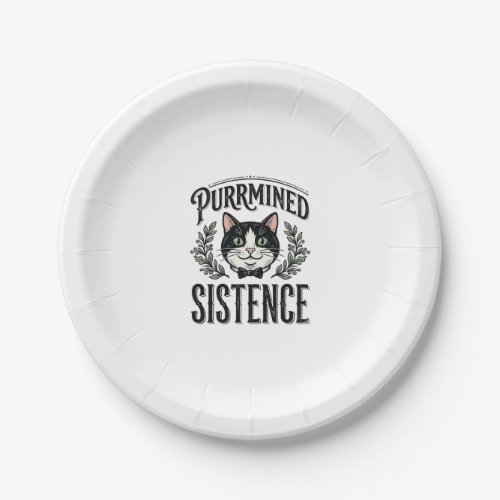 Funny Cat Purrmined Sistence Vintage Graphic_1 Paper Plates
