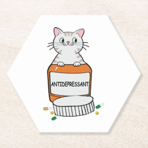 funny Cat Quote Antidepressant Cat Lover Paper Coaster