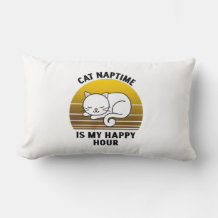 Funny cat quote Cat naptime is my happy hour Lumbar Pillow