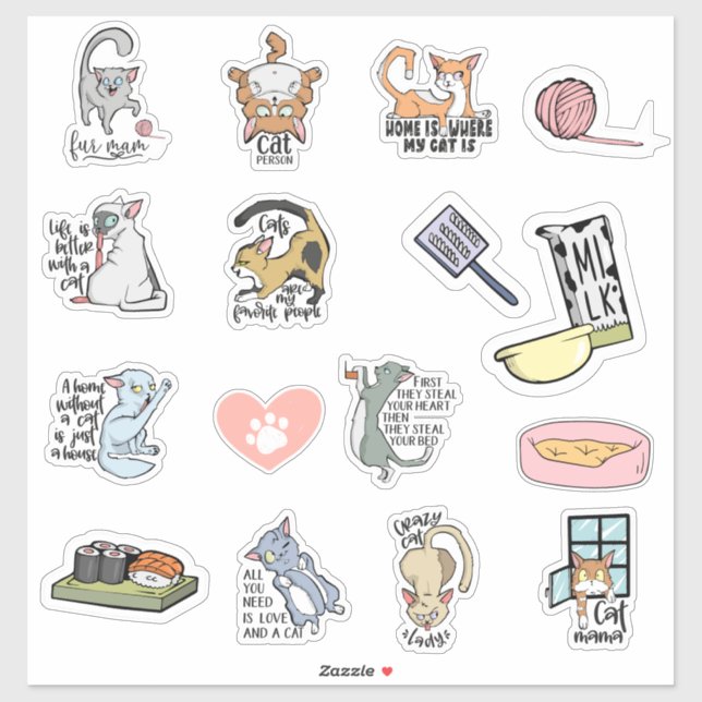 Funny Cat Quotes Stickers (Sheet)