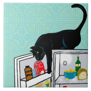 Funny Cat Raids Fridge Art Ceramic Tile