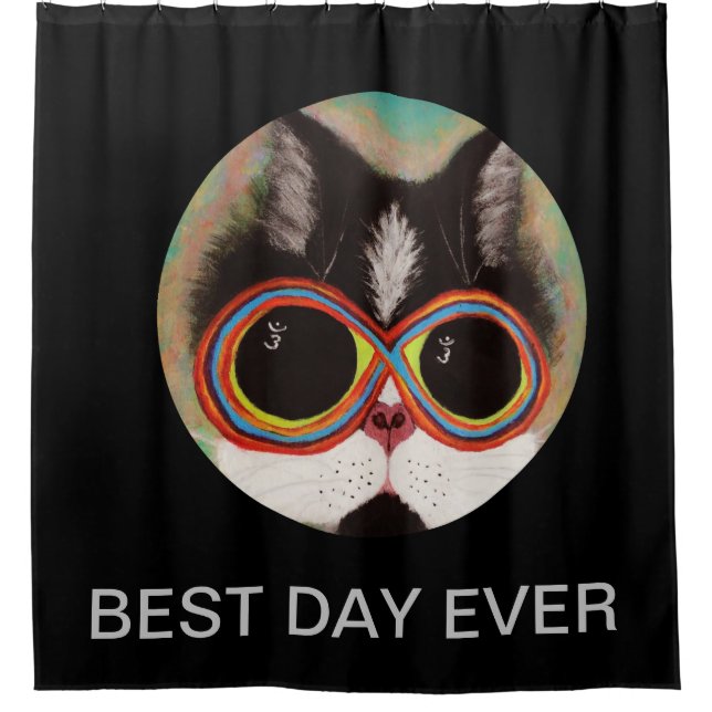 Funny Cat Rainbow Joe Shower Curtain Best Day Ever (Front)