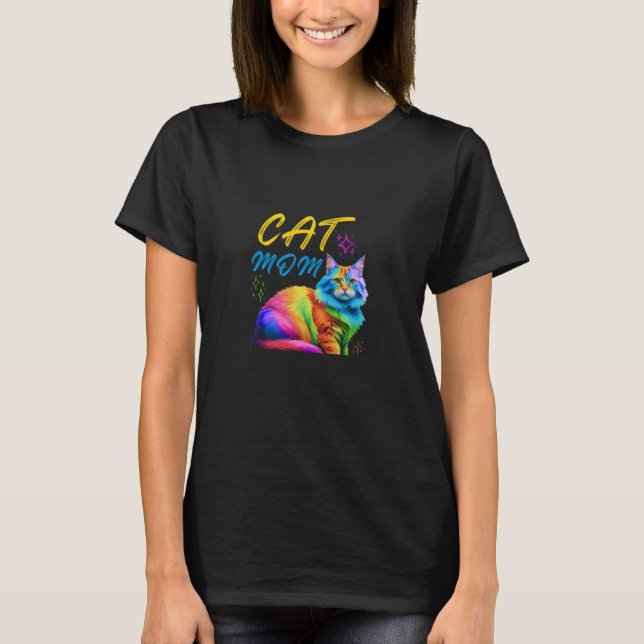 funny Cat Rainbow Tabby kitten pet Cat mom shirt (Front)
