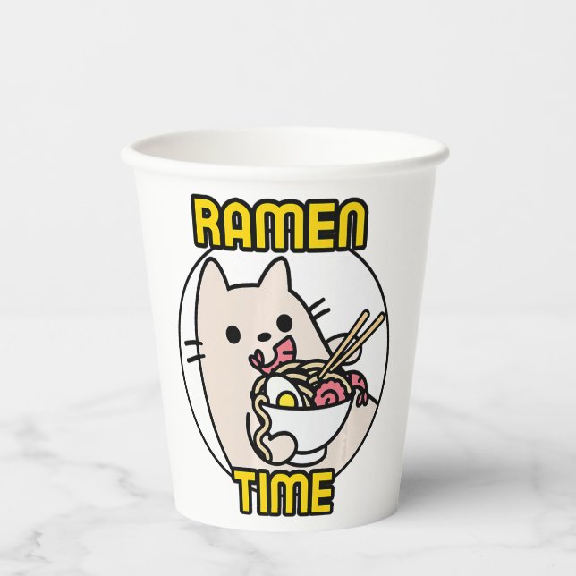 Funny Cat Ramen Animal Lover Pet Owner  Paper Cups (Front)