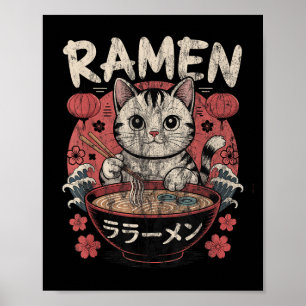 Funny Cat Ramen Graphic Tee Japanese Kawaii Anime Poster