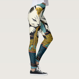 Funny Cat Ramen Japanese Art Leggings