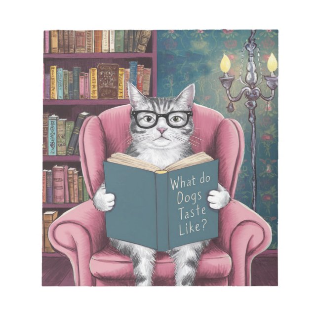Funny Cat Reading a Book Notepad (Front)