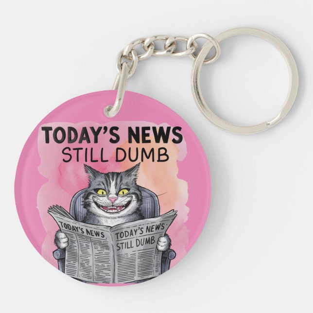 Funny Cat Reading Newspaper Keychain (Back)