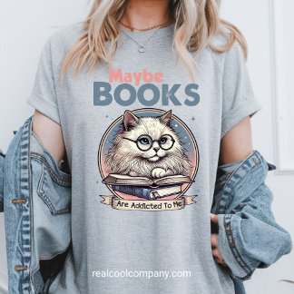 Funny Cat Reading T-Shirt Book Lover Gift Tee