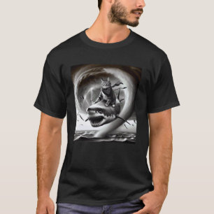 Funny Cat Riding a Shark in Tornado Meme 1 T-Shirt