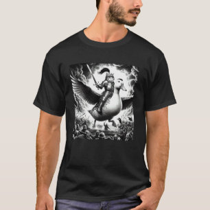 Funny Cat Riding Duck Into Battle Meme T-Shirt