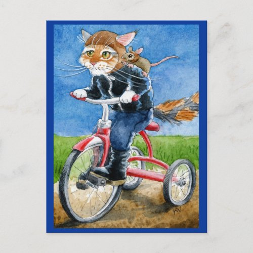 Funny Cat Riding Tricycle postcard