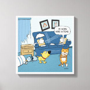 Funny Cat Rips Up the Room Wrapped Canvas Print
