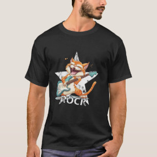 Funny Cat Rockstar Music Playing Guitar Men Women T-Shirt