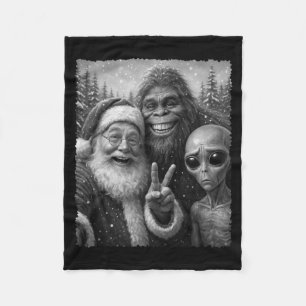 Funny Cat Santa Bigfoot Alien Christmas Selfie Tee Fleece Blanket