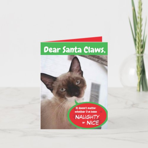 Funny Cat Santa Claws Holiday Folded Greeting Card